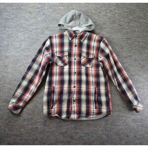 Ariat Retro Hasslehoff Boys Hooded Flannel Shirt Jacket Plaid Button Sz L